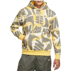Nike Men's Sportswear Allover Print Futura Club AO Hoodie Yellow Gray Size XL